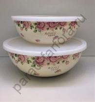 Эмалированная посуда Japonica "Розы" Набор из 2-х лотков (2л + 3л)